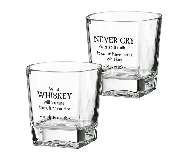 Set of 2 Whiskey Low Ball Glasses with Famous Quotes