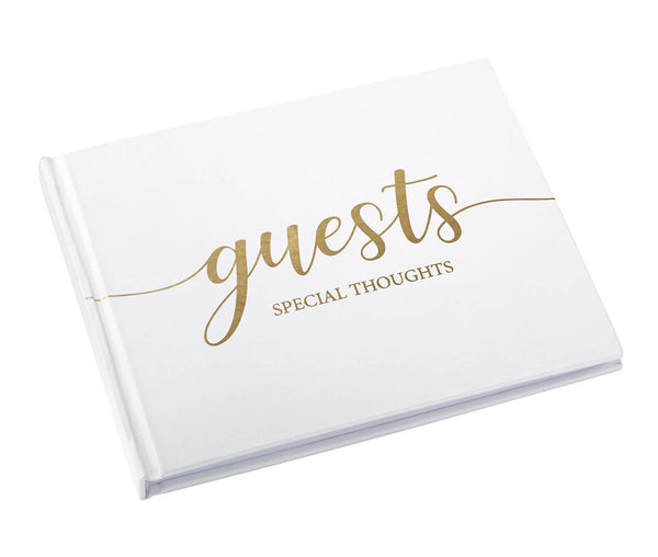 Simple Elegant Chic White Wedding Registry Guestbook with Gold Writing