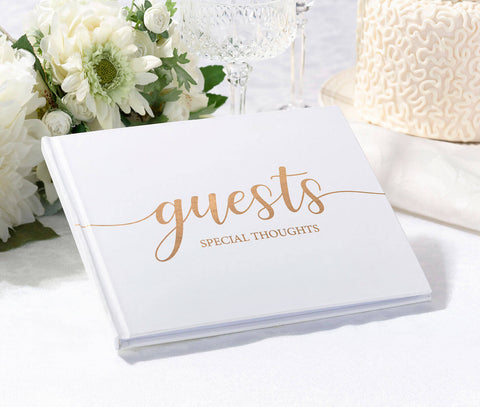 Simple Elegant Chic White Wedding Registry Guestbook with Gold Writing