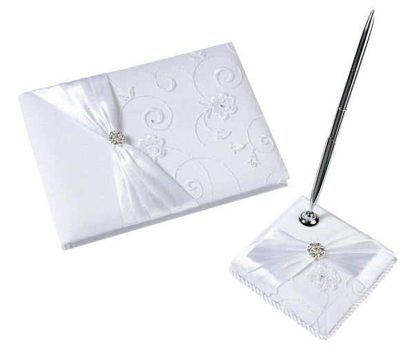 White Lace Guest Book & Pen Set