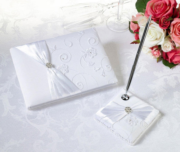 White Lace Guest Book & Pen Set