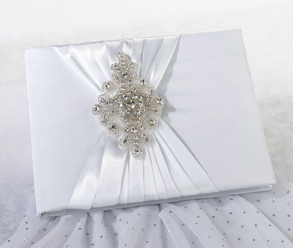 Elegant White Jeweled Guest Book