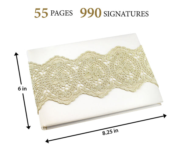 Ivory Guest Book with Gold Lace