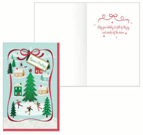 Handmade Christmas Greeting Card - Season's Greetings Snowy Town