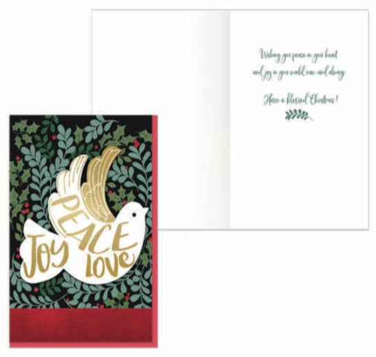 Handmade Christmas Greeting Card - Dove of Peace, Joy & Love