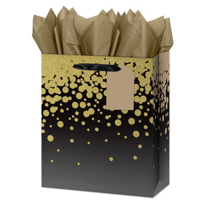 Large Gift Bag - Gold Glitter - Gold Dots