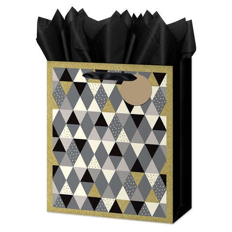 Large Gift Bag - Gold Glitter - Geometric Shapes