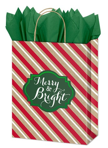Medium Christmas Kraft Gift Bag - Rustic Merry & Bright
