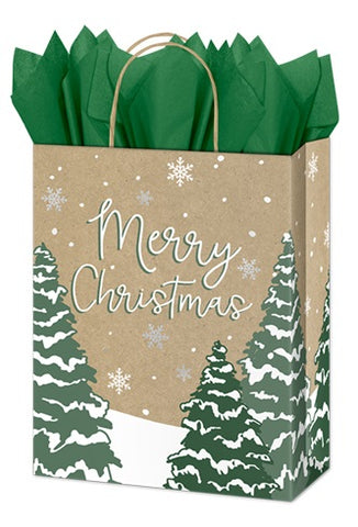 Medium Christmas Kraft Gift Bag - Winter Wonderland with Silver Foil Accents