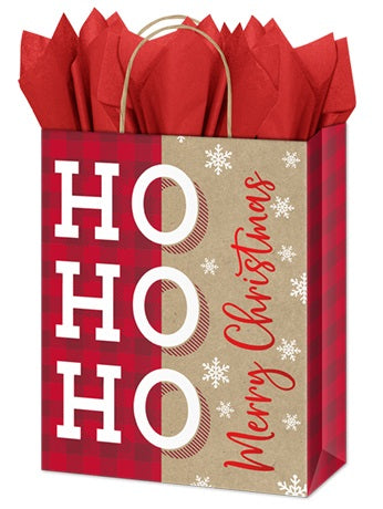 Medium Christmas Kraft Gift Bag - HO HO HO with Foil Accents