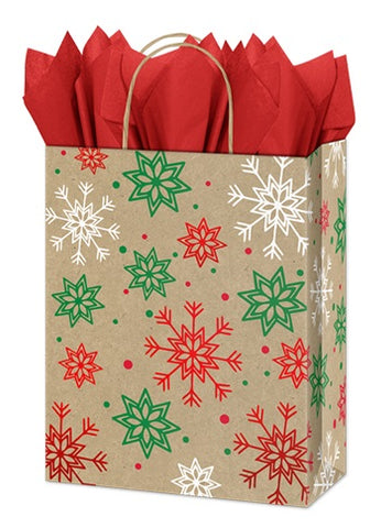 Medium Christmas Kraft Gift Bag - Rustic Foil Snowflakes