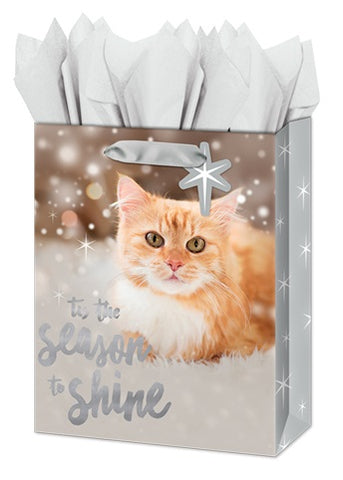 Medium Gift Bag - Christmas Kitten with Foil Accents