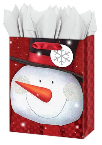 Medium Gift Bag - Cute Snowman with Glitter Accents