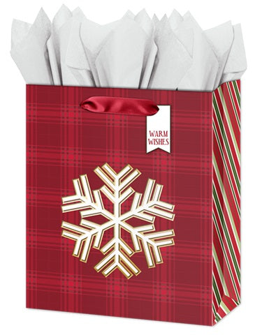 Large Christmas Gift Bag - Elegant Snowflake with Embossed Foil Accents