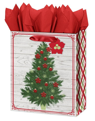 Large Christmas Gift Bag - Christmas Tree with Embossed Foil Accents