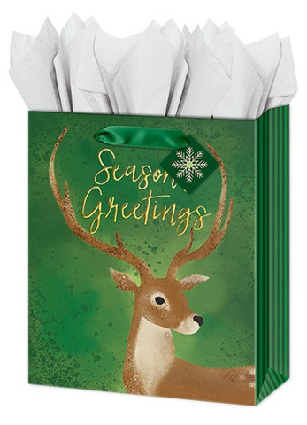 Large Christmas Gift Bag - Rustic Reindeer with Embossed Foil Accents