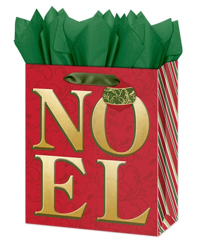 Large Christmas Gift Bag - Elegant Noel with Embossed Foil Accents
