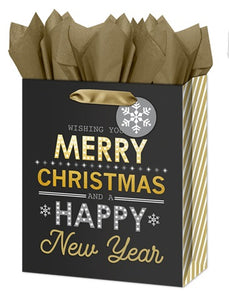 Large Gift Bag - Merry Christmas & Happy New Year with Foil Accents