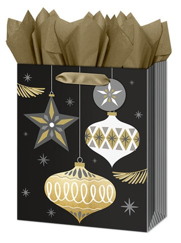Large Christmas Gift Bag - Silver & Gold Decorations with Foil Accents