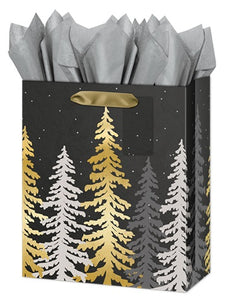 Large Christmas Gift Bag - Silver & Gold Wonderland with Foil Accents
