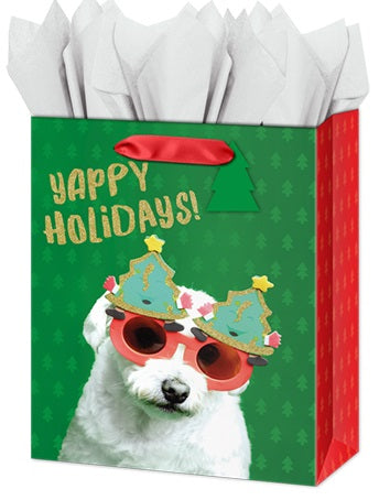 Large Christmas Gift Bag - Dog in Glasses