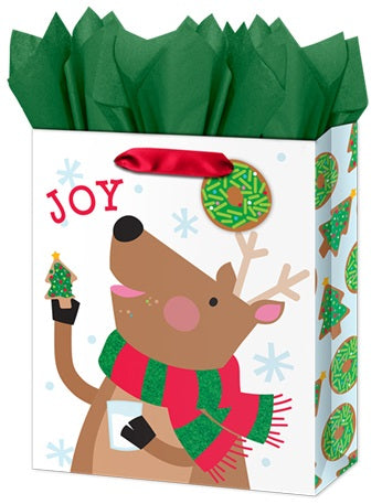 Large Christmas Gift Bag - Reindeer with Glitter Accents