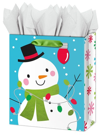 Large Christmas Gift Bag - Glitter Snowman with Lights