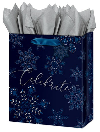 Large Christmas Gift Bag - Snowflakes & Foil