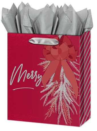 Large Christmas Gift Bag - Red Pine & Glitter
