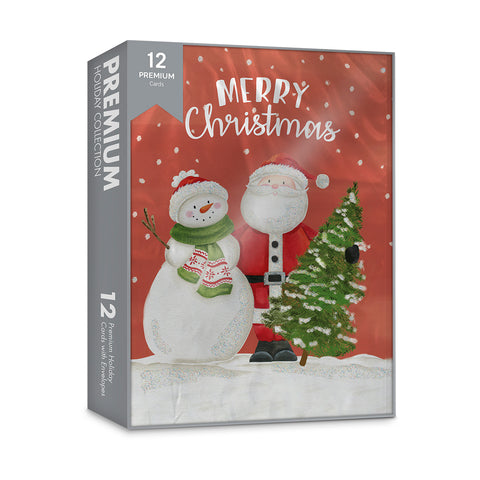 Santa & Snowman -  Premium Boxed Holiday Cards - 12ct.