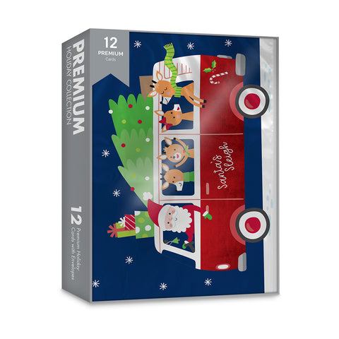 Santa's Sleigh Bus -  Premium Boxed Holiday Cards - 12ct.
