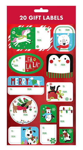 20 Pack Foil Christmas Gift Label Stickers - Style A