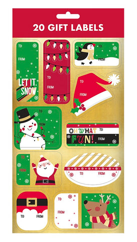 20 Pack Foil Christmas Gift Label Stickers - Style B