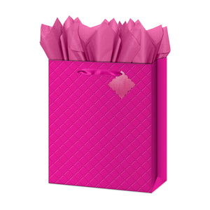 Large Gift Bag - Bright Pink - Quilted Embossed