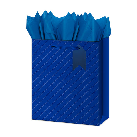 Large Gift Bag - Royal Blue - Quilted Embossed