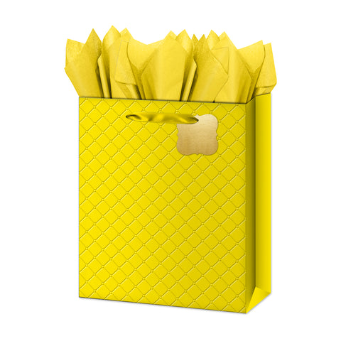 Large Gift Bag - Yellow - Quilted Embossed