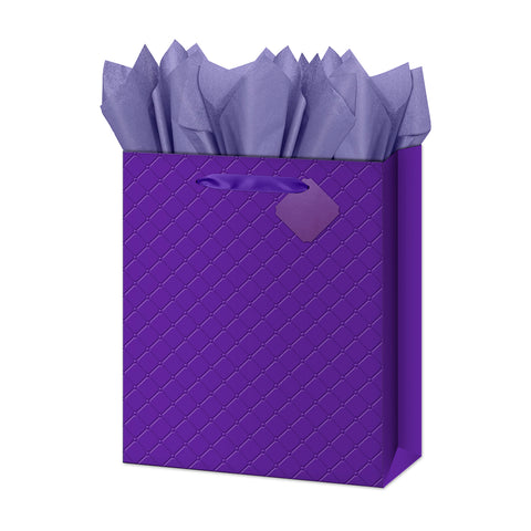 Large Gift Bag - Purple - Quilted Embossed