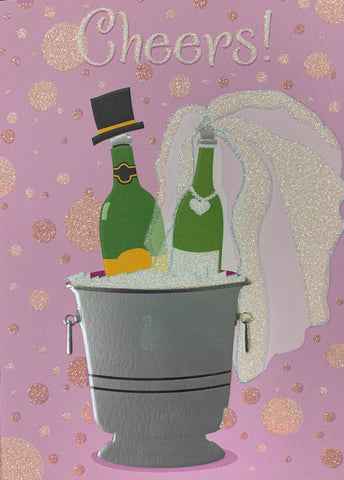 Wedding Greeting Card - Bride and Groom Champagne Bottles