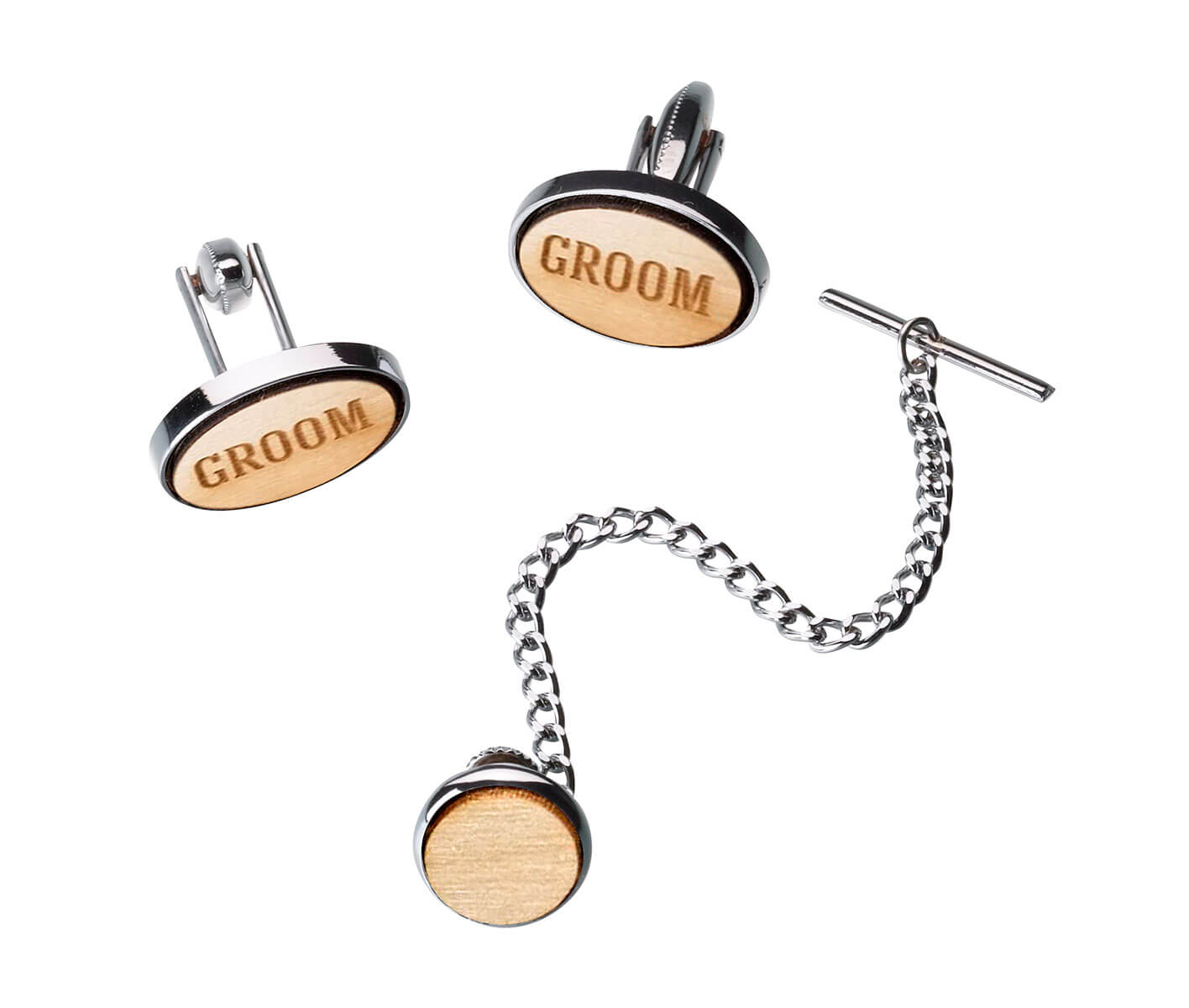 Grooms Wood Cufflinks & Tie Tack Set