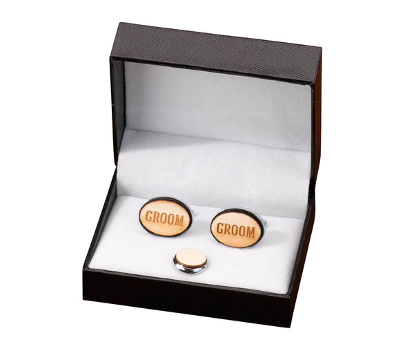 Grooms Wood Cufflinks & Tie Tack Set