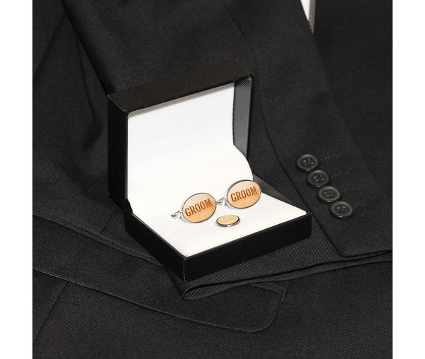 Grooms Wood Cufflinks & Tie Tack Set