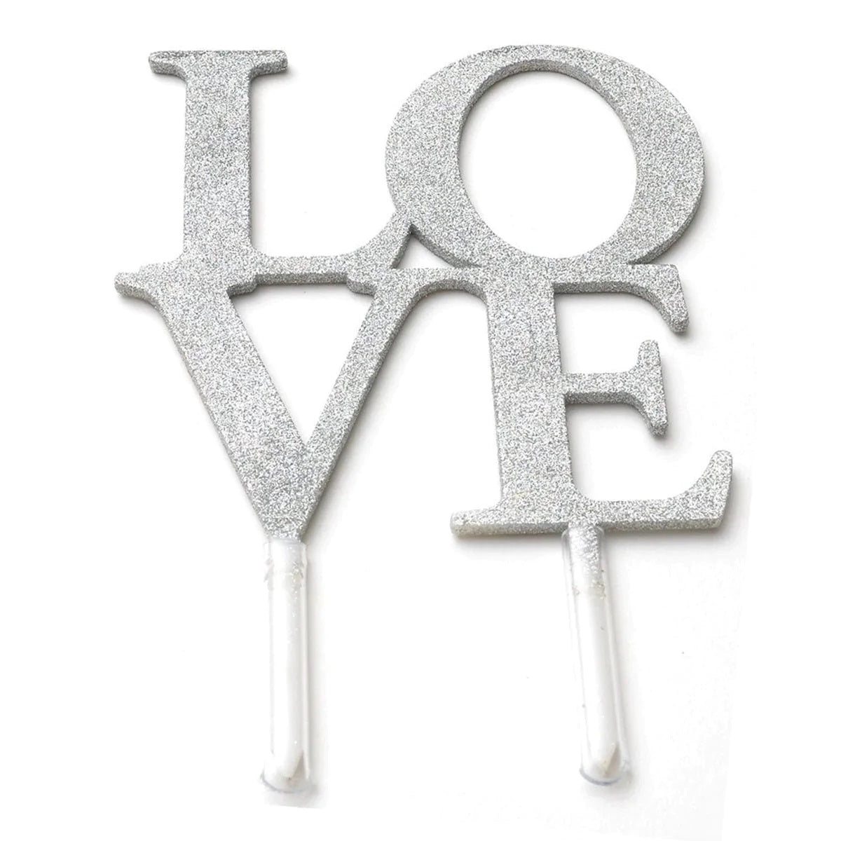 Silver Glitter "Love" Wedding Cake Topper