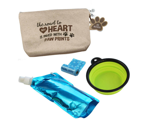 Dog Travel Kit "Road to My Heart is Paved with Paw Prints"