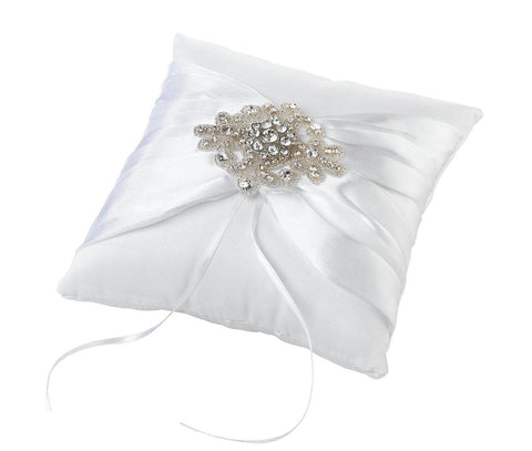 Elegant White Jeweled Ring Bearer Pillow