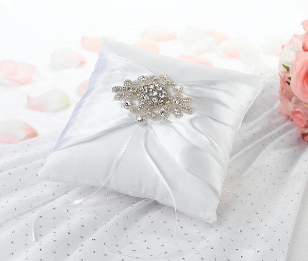 Elegant White Jeweled Ring Bearer Pillow