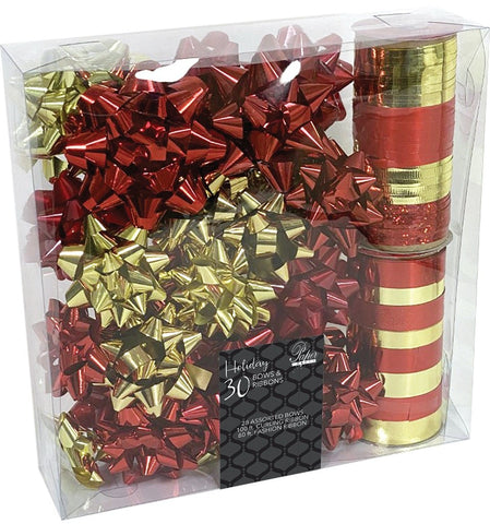 Assorted Gift Bows and Ribbon - Red and Gold - 30 ct.