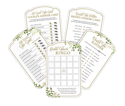 Set of 3 Botanical Greenery Bridal Shower Game Cards