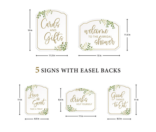 Set of 5 Greenery Bridal Shower Signs
