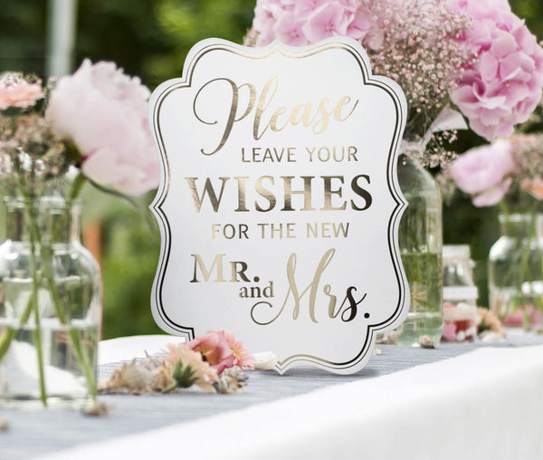 Set of 5 White & Gold Foil Wedding Signs