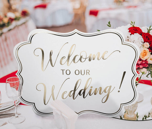 Set of 5 White & Gold Foil Wedding Signs